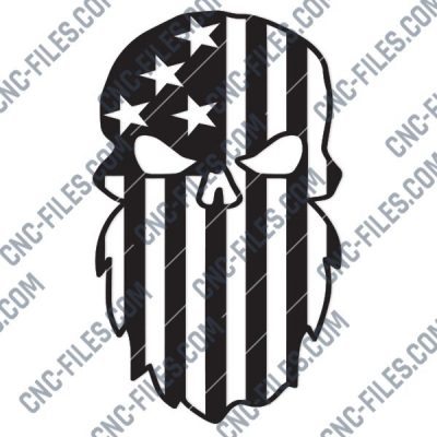 Beard Punisher USA Flag Skull Design files - DXF SVG EPS AI CDR - CNC ...