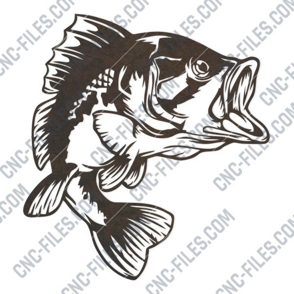 Bass Fish Facing Right – DXF SVG EPS AI CDR - Animals and Nature, Wall ...